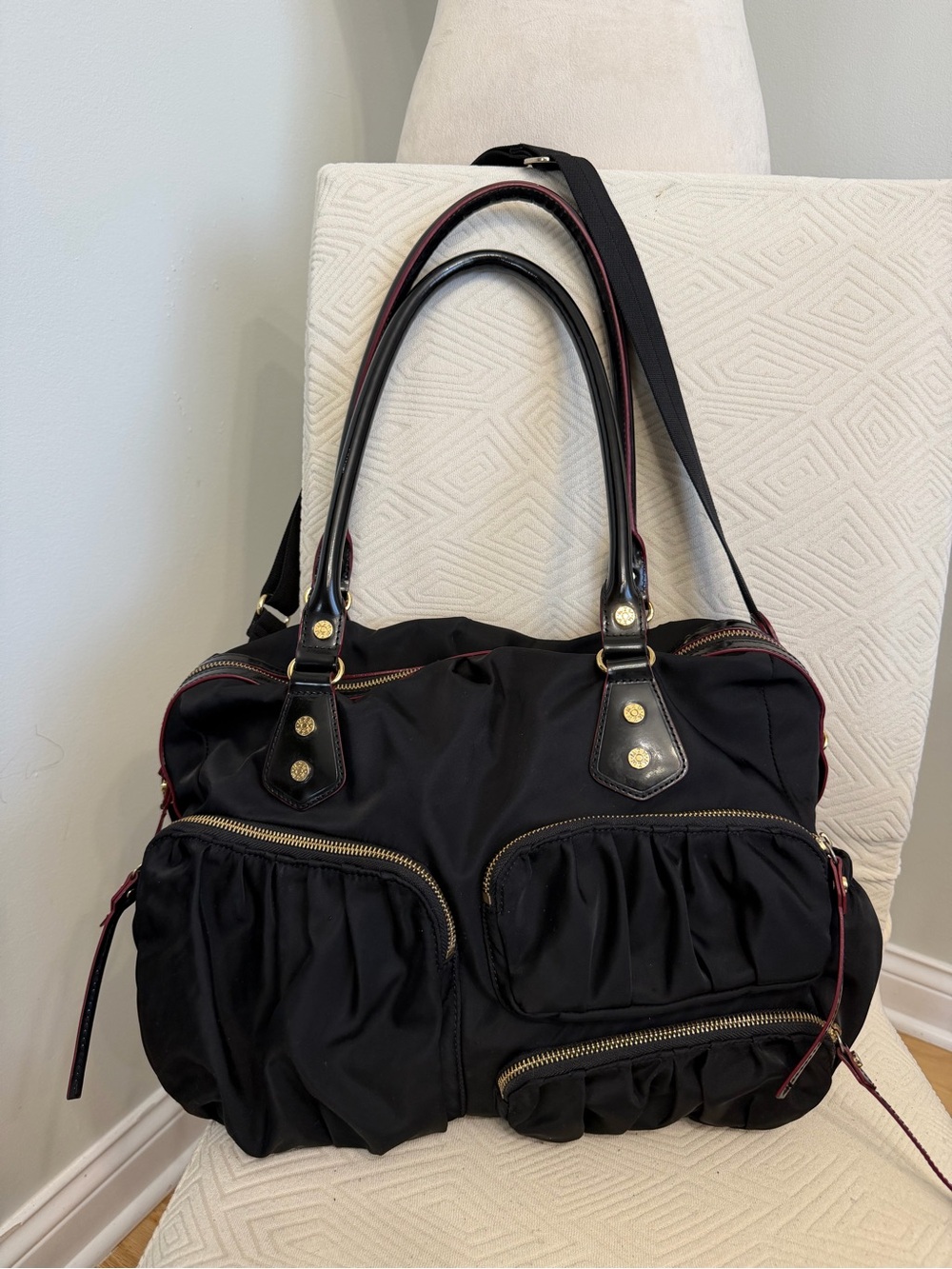 MZ Wallace Black Shoulder Tote with Gold Hardware